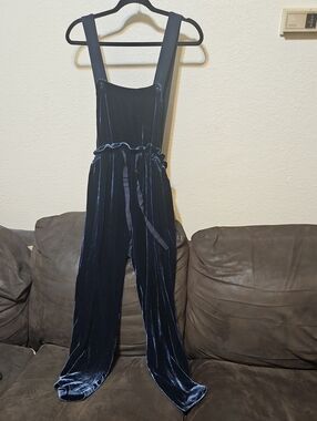 Velvet Silk Blend Overalls with Adjustable Straps MADE IN ITALY - Deep Blue
